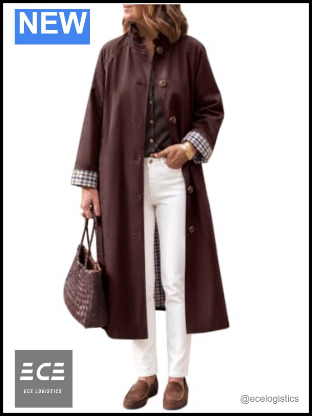 Tankaneo Womens Trench Coat Ruffle Collar Plaid Lining Long Jacket